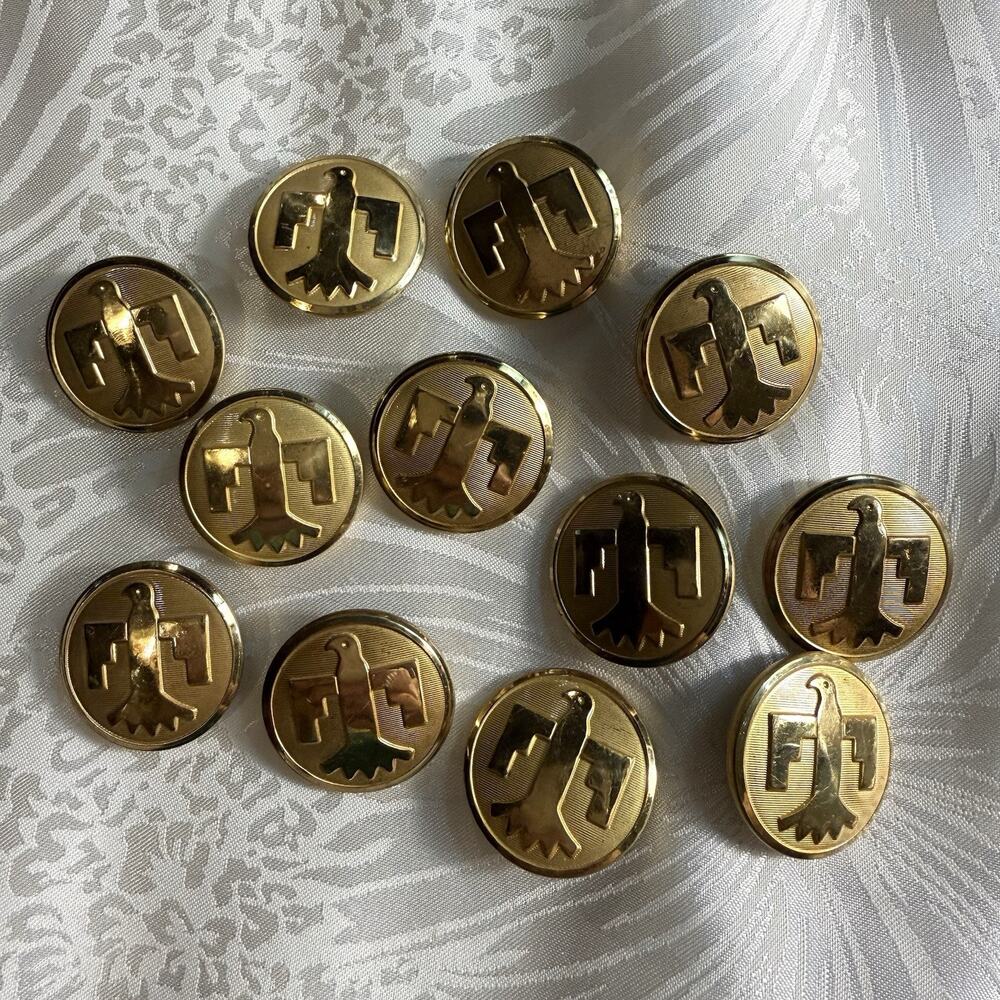 VTG Gold Tone Military Eagle Thunderbird Southwestern Shank Buttons Set Of 12